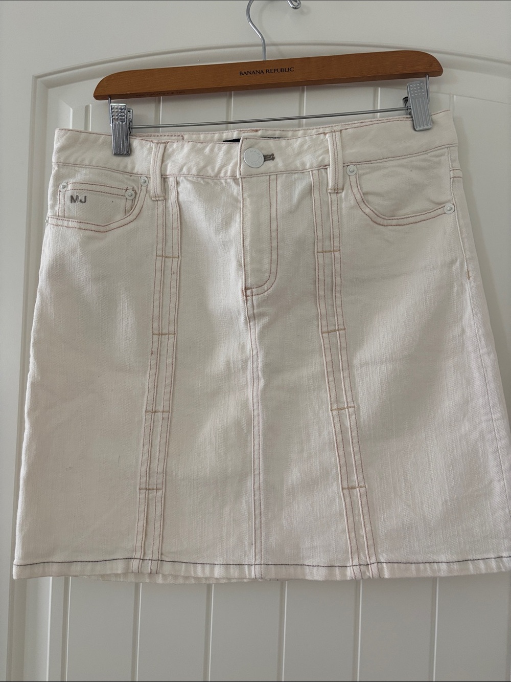Marc Jacobs Cream Denim Mini Skirt with Paneled Seams